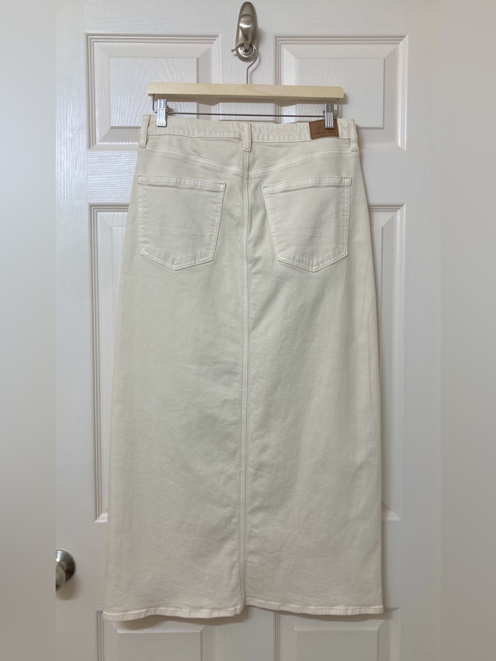 American Eagle Off White Front Slit Low Rise Denim Maxi Skirt 4 Western Cowgirl - Picture 7 of 8